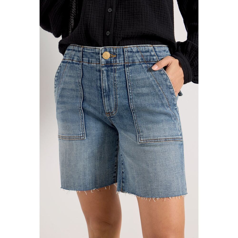 KUT From The Kloth Marvel Hailey Bermuda Denim Frayed Relaxed Fit Jean Shorts